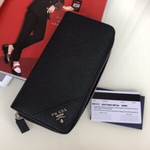 Replica Prada Saffiano Long Wallet Black Silver - Best Fake Designer Bags