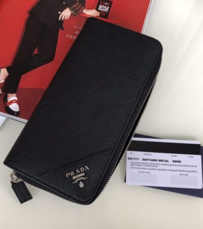Replica Prada Saffiano Long Wallet Black Silver - Best Fake Designer Bags