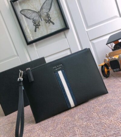 Replica Prada Large Pouch White Line - Best Fake Designer Bags