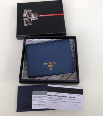 Replica Prada Saffiano Two Fold Wallet Blue - Best Fake Designer Bags