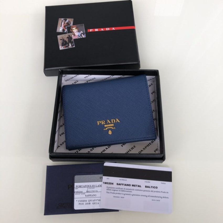 Replica Prada Saffiano Two Fold Wallet Blue - Best Fake Designer Bags