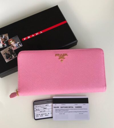 Replica Prada Saffiano Long Zipper Wallet Pink - Best Fake Designer Bags