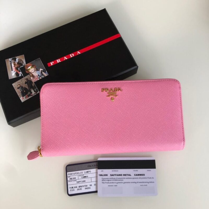 Replica Prada Saffiano Long Zipper Wallet Pink - Best Fake Designer Bags