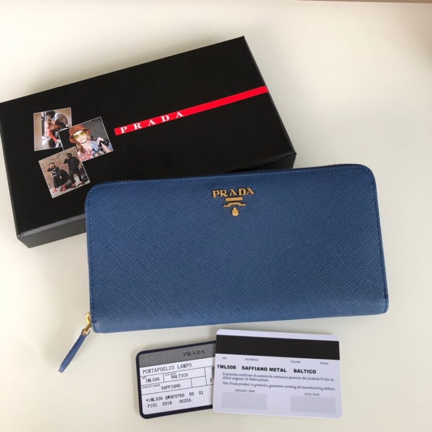 Replica Prada Saffiano Long Zipper Wallet Blue - Best Fake Designer Bags