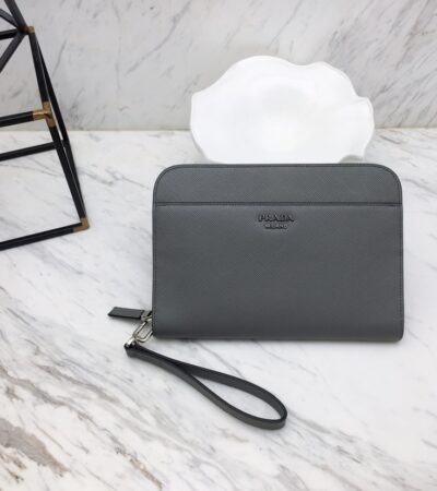 Replica Prada Saffiano New Pouch Grey - Best Fake Designer Bags