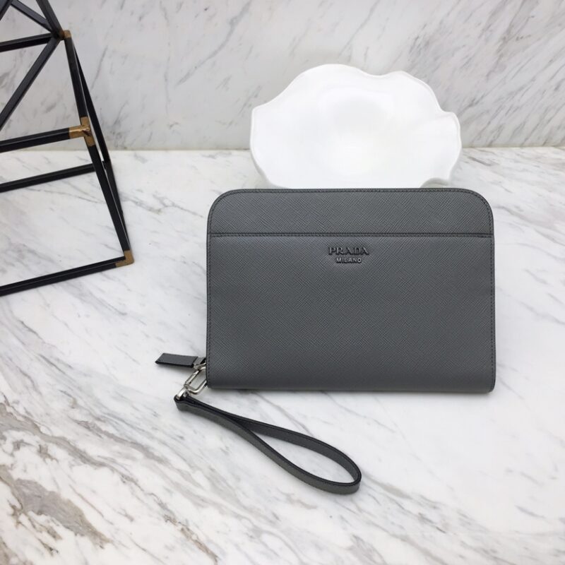 Replica Prada Saffiano New Pouch Grey - Best Fake Designer Bags