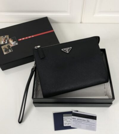 Replica Prada Saffiano Pouch Silver - Best Fake Designer Bags