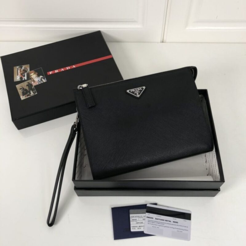 Replica Prada Saffiano Pouch Silver - Best Fake Designer Bags