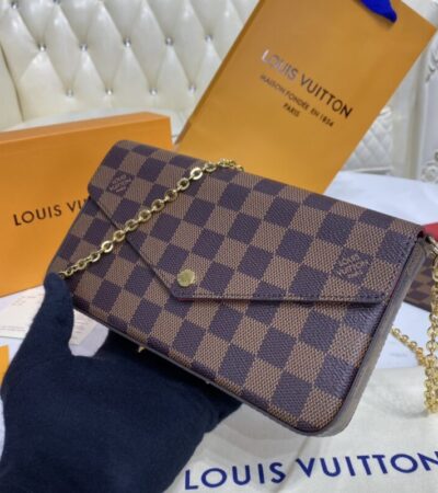 Replica Louis Vuitton Félicie Pochette Brown Grid - Best Fake Designer Bags