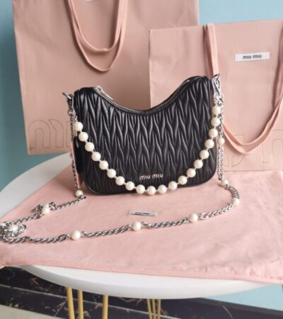 Replica Miu Miu Matelassé Pearl Black - Best Fake Designer Bags