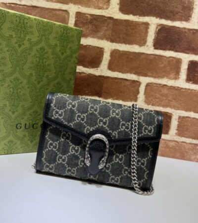 Replica Gucci Dionysus  GG Chain Wallet  Denim Black - Best Fake Designer Bags