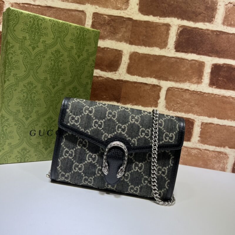 Replica Gucci Dionysus GG Chain Wallet Denim Black - Best Fake Designer Bags