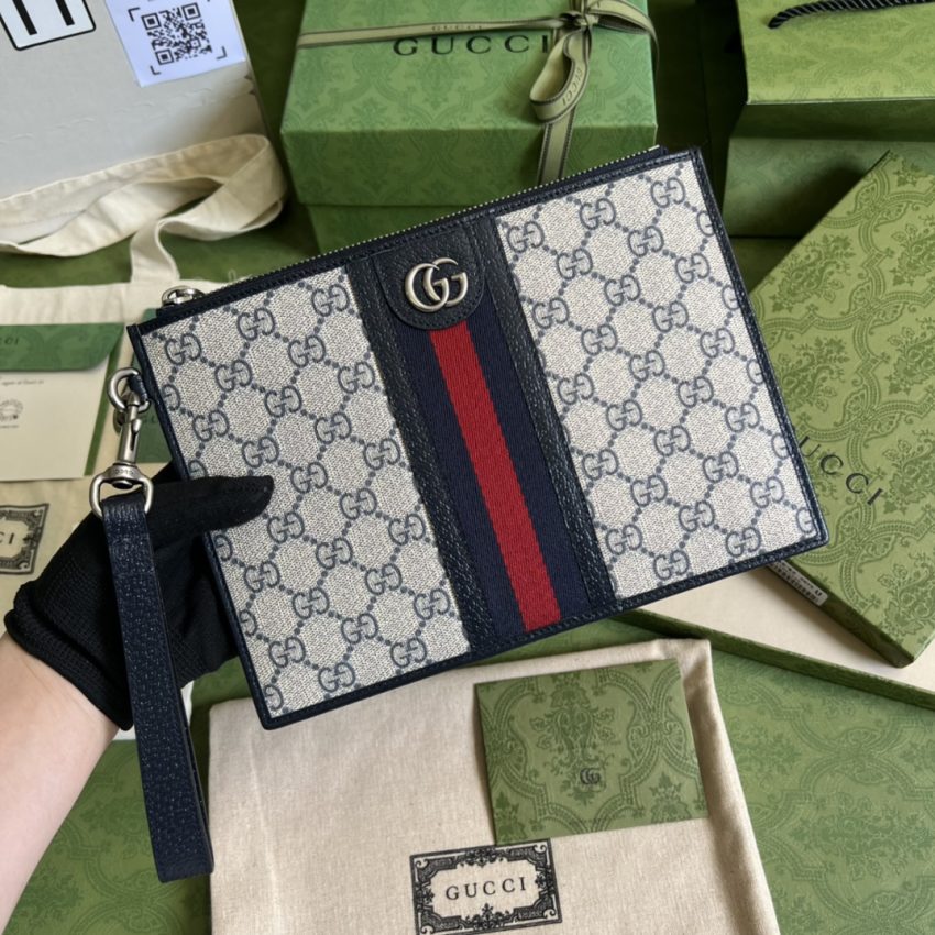 Replica Gucci  Ophidia Web Clutch Blue - Best Fake Designer Bags