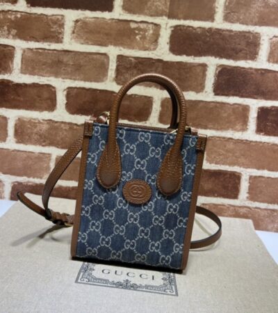 Replica Gucci  Ophidia Mini Tote Bag  Blue Denim - Best Fake Designer Bags