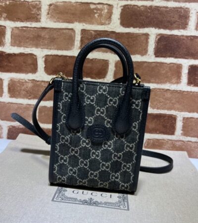 Replica Gucci  Ophidia Mini Tote Bag  Black Denim - Best Fake Designer Bags