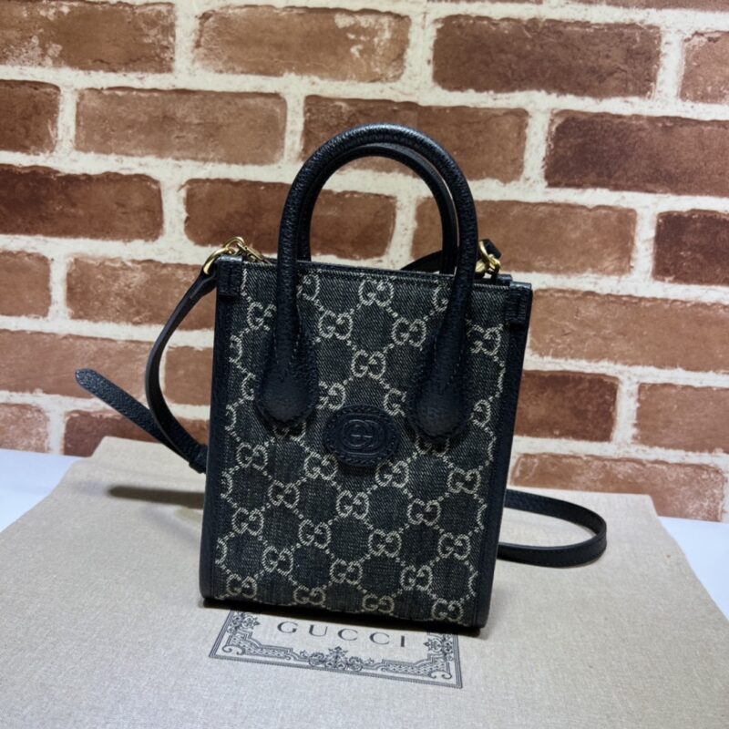 Replica Gucci Ophidia Mini Tote Bag Black Denim - Best Fake Designer Bags