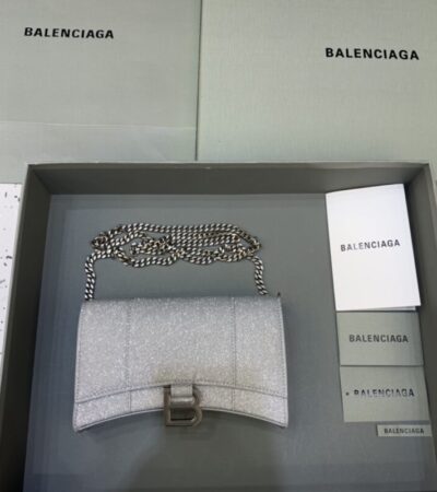 Replica Balenciaga Hourglass On Chain Shine Silver - Best Fake Designer Bags
