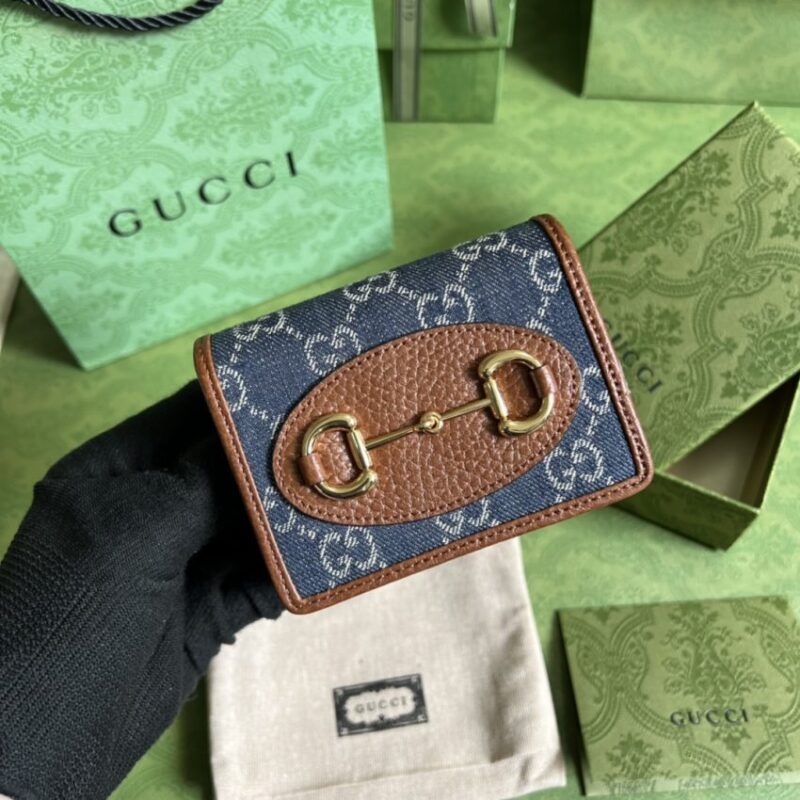Replica Gucci  Horsebit 1955 Wallet Denim Blue - Best Fake Designer Bags