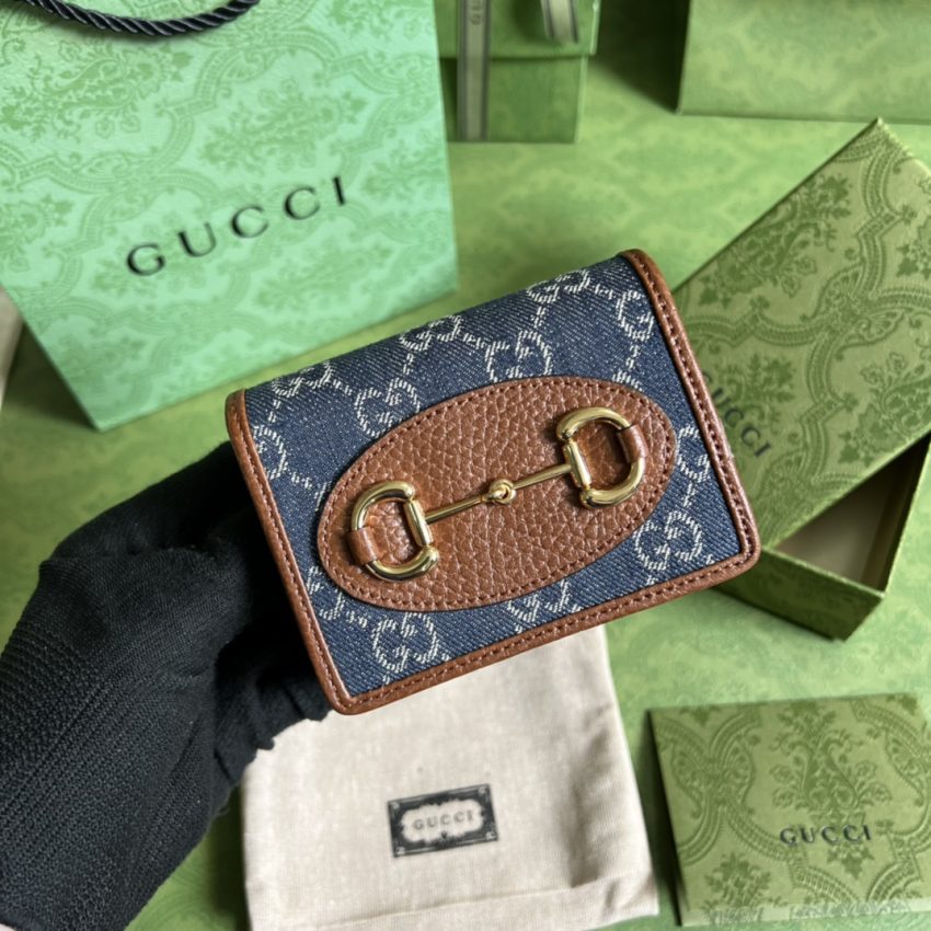 Replica Gucci  Horsebit 1955 Wallet Denim Blue - Best Fake Designer Bags