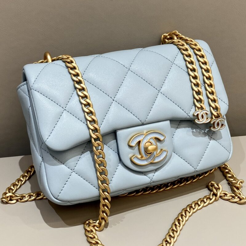 Replica CHANEL 22P Enamel Bag Light Blue - Best Fake Designer Bags