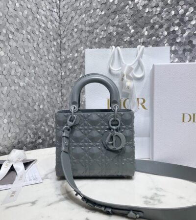 Replica Lady Dior Ultramatte Grey Grid ABC - Best Fake Designer Bags