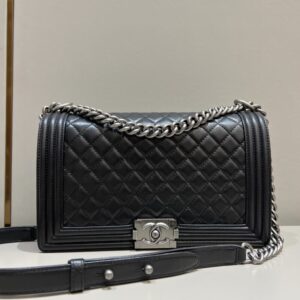 Replica CHANEL Le Boy Large Black Silver - Best Fake Designer Bags