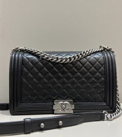 Replica CHANEL Le Boy Large Black Silver - Best Fake Designer Bags