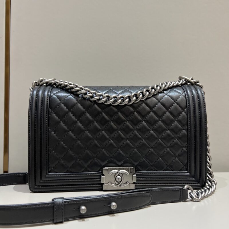 Replica CHANEL Le Boy Large Black Silver - Best Fake Designer Bags