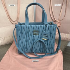 Replica Miu Miu Matelassé Tote Blue - Best Fake Designer Bags