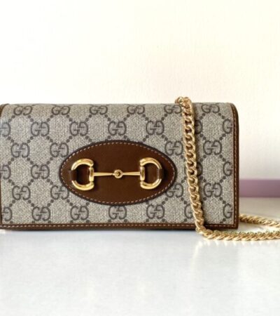 Replica Gucci Horsbet Chain Clutch Brown - Best Fake Designer Bags