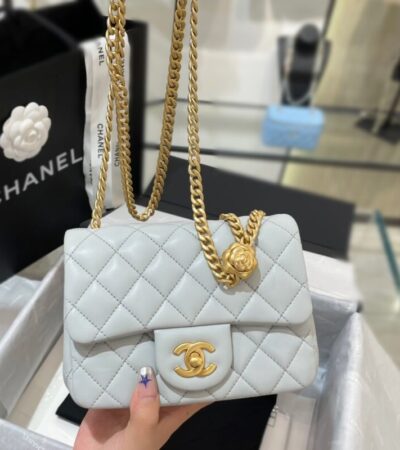Replica CHANEL 23S Camellia Square Light Blue - Best Fake Designer Bags