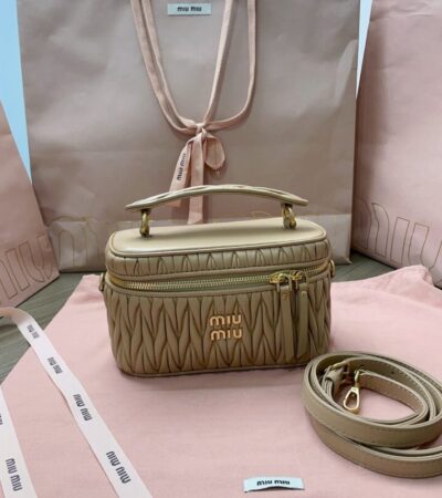 Replica Miu Miu Cosmetic Bag Milk Tea - Best Fake Designer Bags