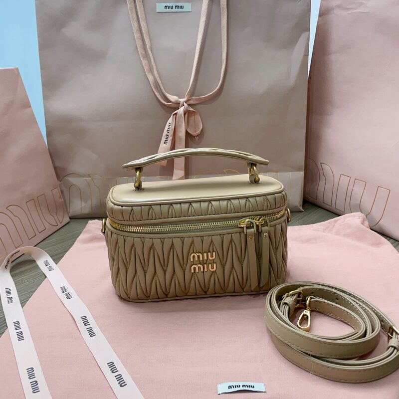 Replica Miu Miu Cosmetic Bag Milk Tea - Best Fake Designer Bags