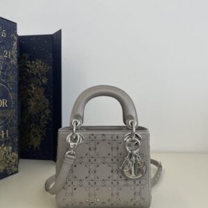 Replica Lady Dior Mini Satin Grey - Best Fake Designer Bags