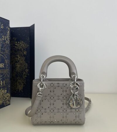 Replica Lady Dior Mini Satin Grey - Best Fake Designer Bags