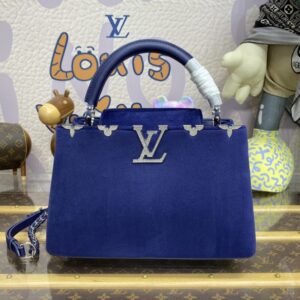 Replica Loius Vuitton Capucines Blue Velvet - Best Fake Designer Bags