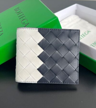 Replica Bottega Veneta Intrecciato Bi-Fold Wallet White&Blue - Best Fake Designer Bags