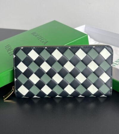 Replica Bottega Veneta Zip Long Wallet Green Grid - Best Fake Designer Bags