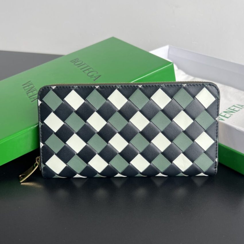 Replica Bottega Veneta Zip Long Wallet Green Grid - Best Fake Designer Bags