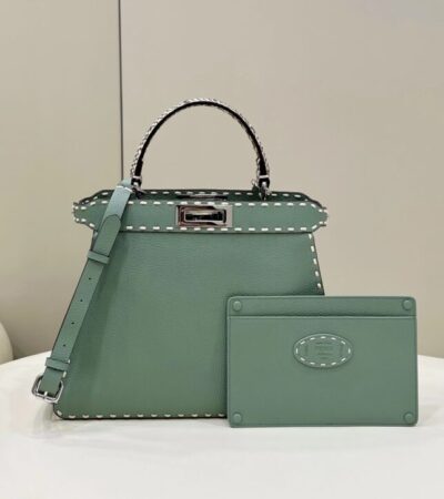 Replica Fendi Peekaboo Green Python Handle - Best Fake Designer Bags