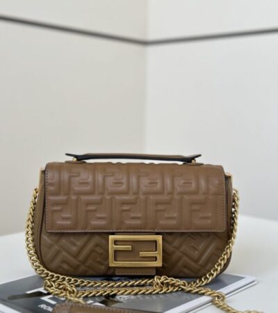 Replica Fendi Baguette  Sliding Chain Brown - Best Fake Designer Bags
