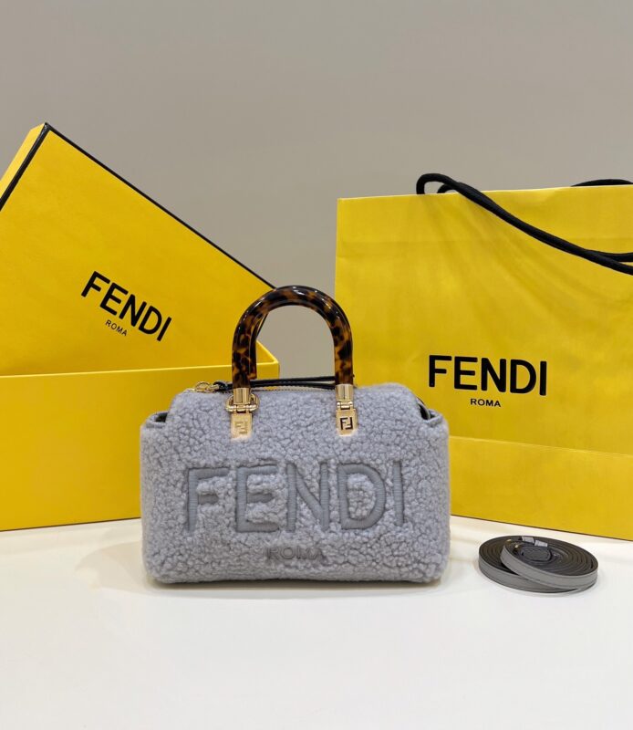 Replica Fendi By The Way Boston Blue Wool - Best Fake Designer Bags