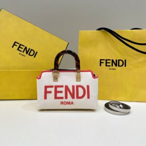 Replica Fendi By The Way Boston  Red White - Best Fake Designer Bags