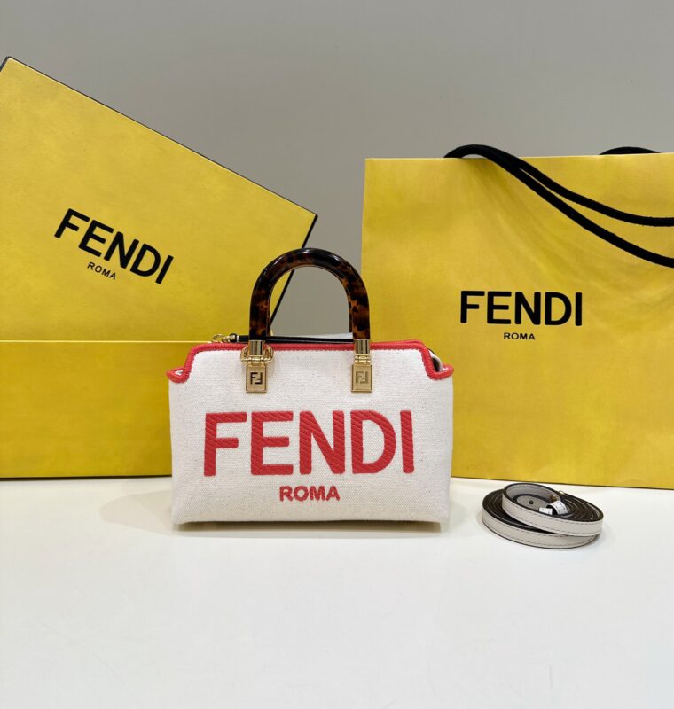Replica Fendi By The Way Boston  Red White - Best Fake Designer Bags