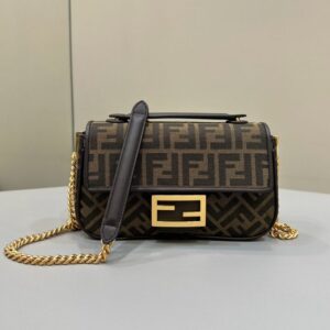 Replica Fendi Baguette  Sliding Chain FF Brown - Best Fake Designer Bags