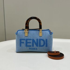 Replica Fendi By The Way Boston Blue Cotton - Best Fake Designer Bags
