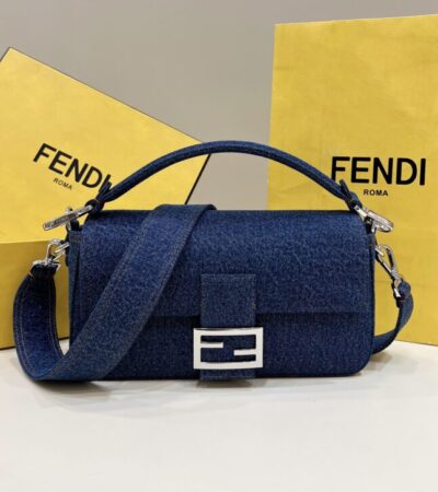 Replica Fendi Baguette Full Blue Denim - Best Fake Designer Bags