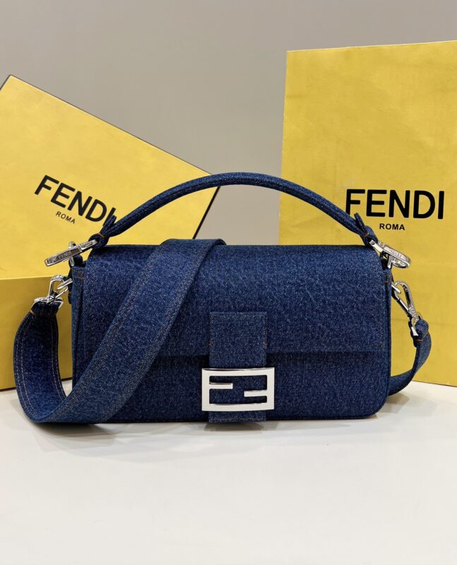 Replica Fendi Baguette Full Blue Denim - Best Fake Designer Bags