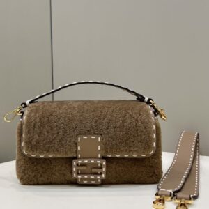 Replica Fendi Baguette Brown Wool - Best Fake Designer Bags