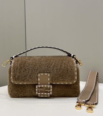 Replica Fendi Baguette Brown Wool - Best Fake Designer Bags